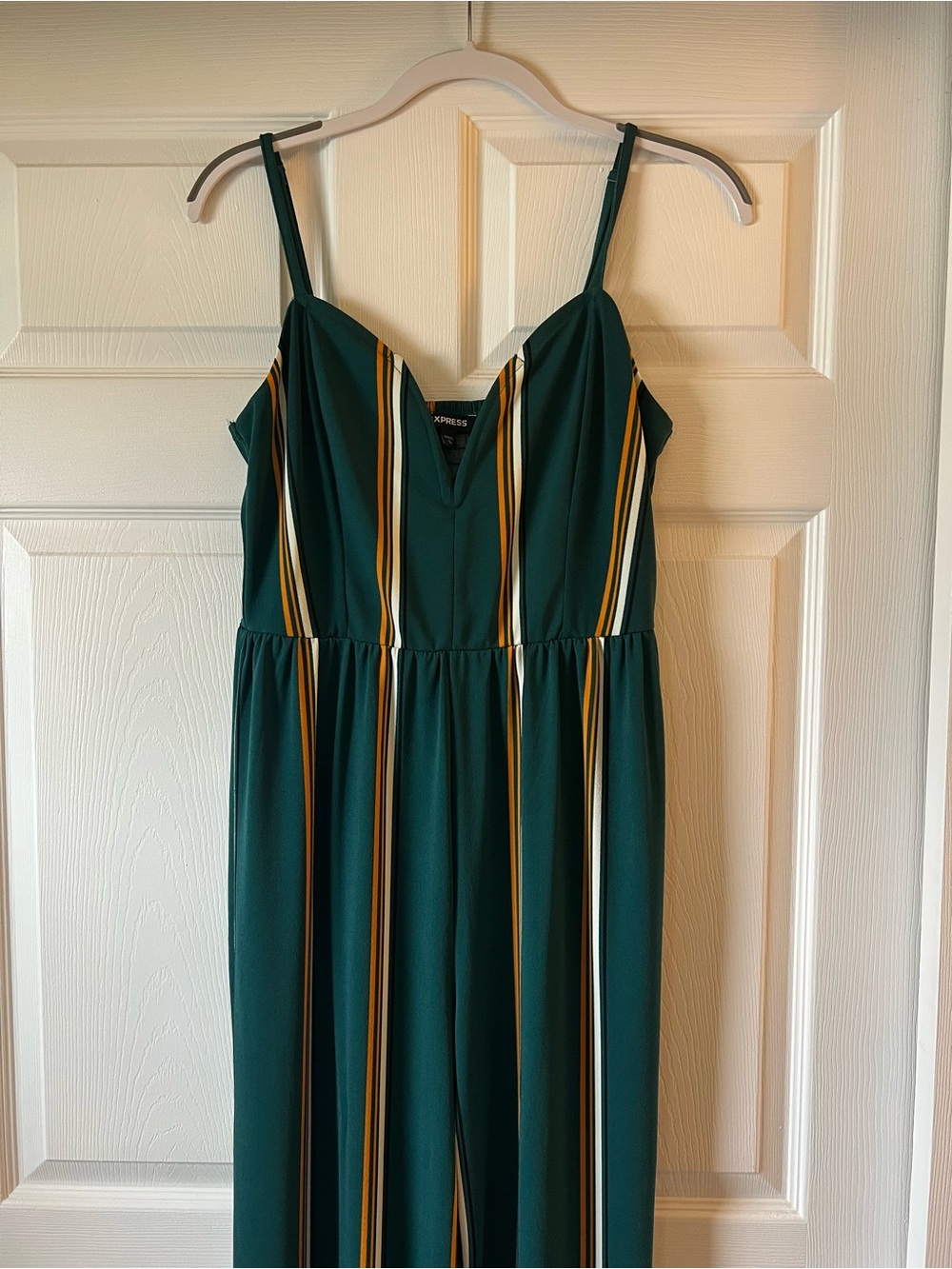 Express Green Striped Spaghetti Strap Jumpsuit